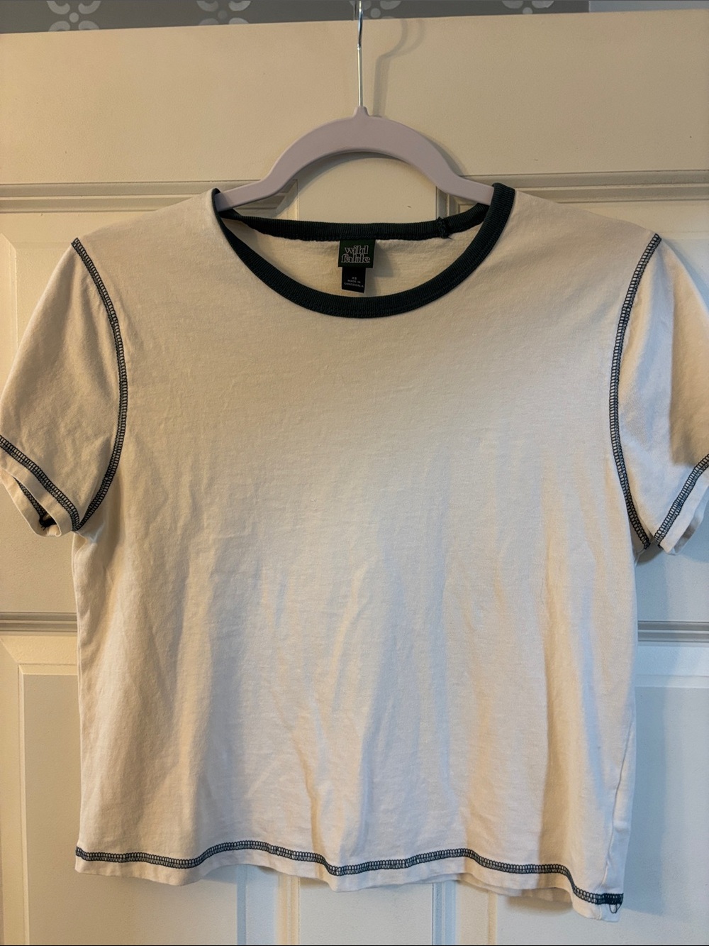 Women’s White Crew Neck Tee with Contrast Trim